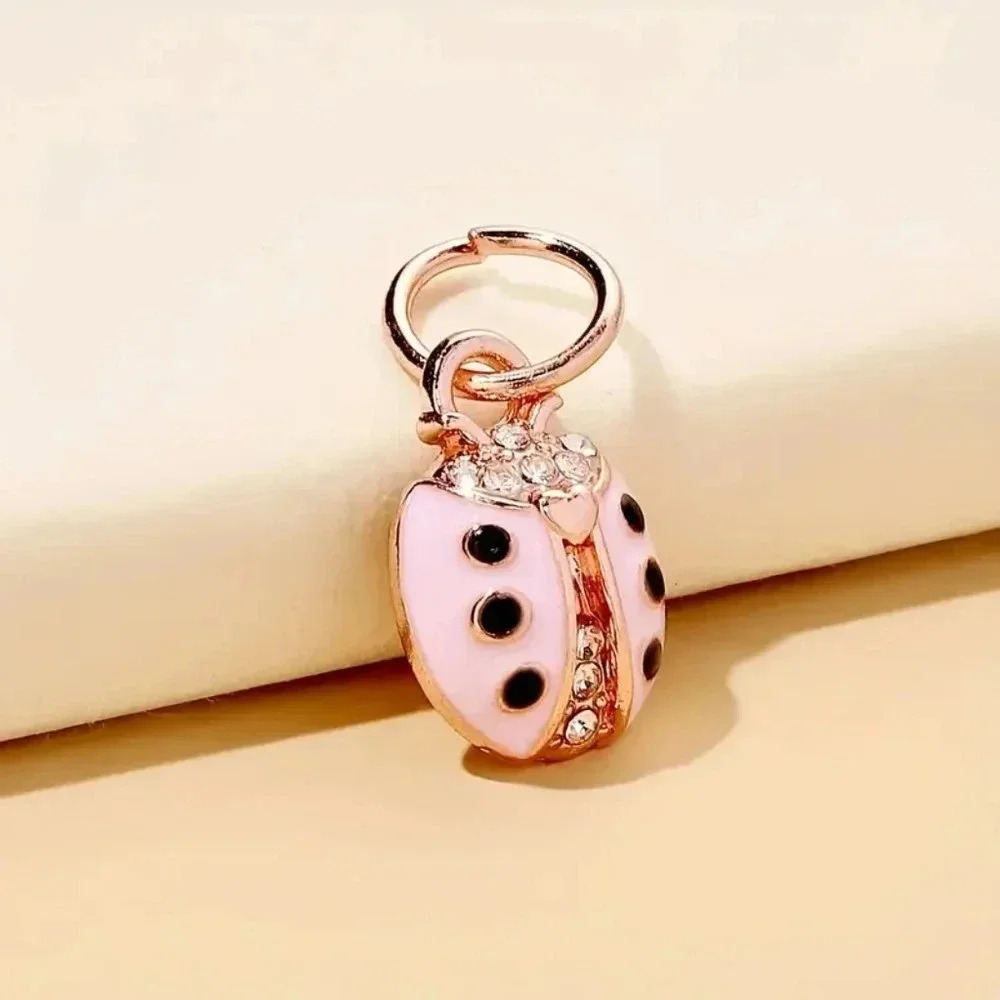 Cute Pink Ladybug Rose Goldplated Pendant Silver Plated Necklace 18